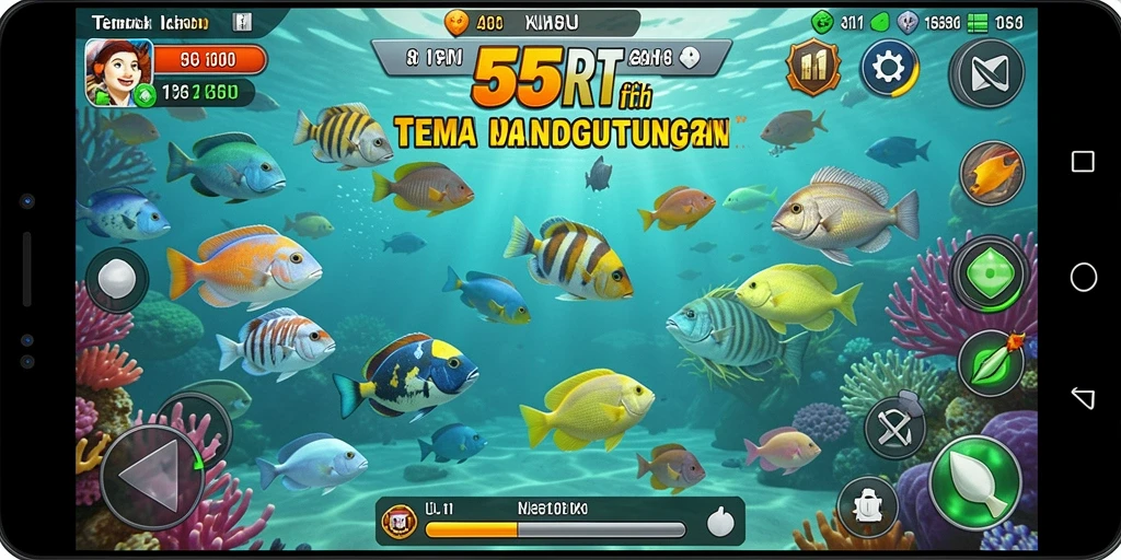 Screenshot gameplay yang menampilkan aksi menembak ikan di 55RT.