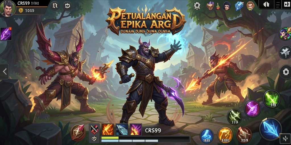 Tampilan gameplay epik dari CRS99, menampilkan pertarungan seru dan karakter menarik.