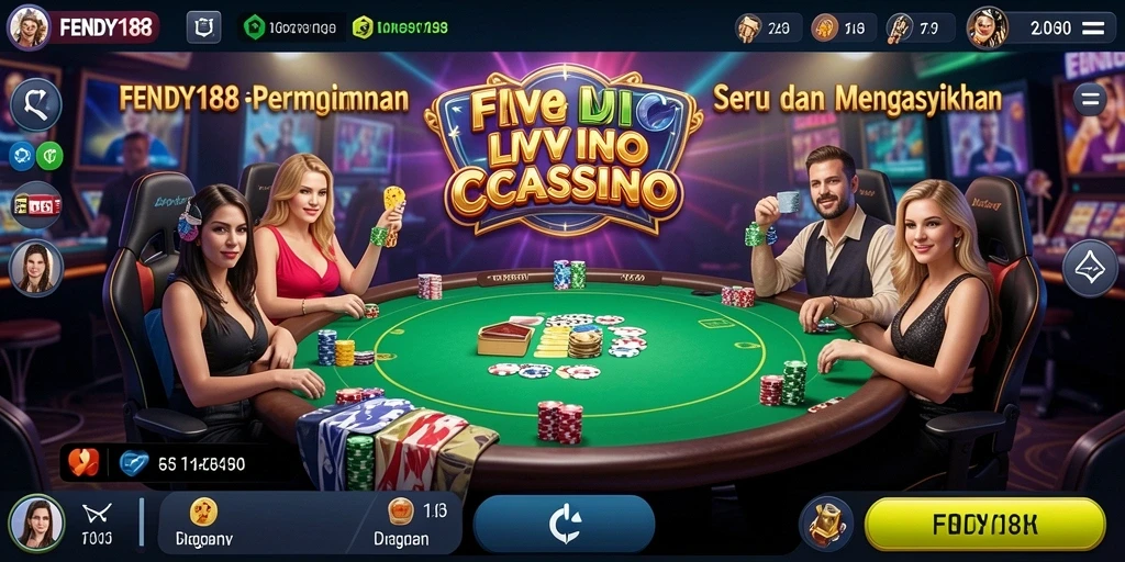 Tampilan gameplay FENDY188 dengan dealer langsung dan suasana kasino.