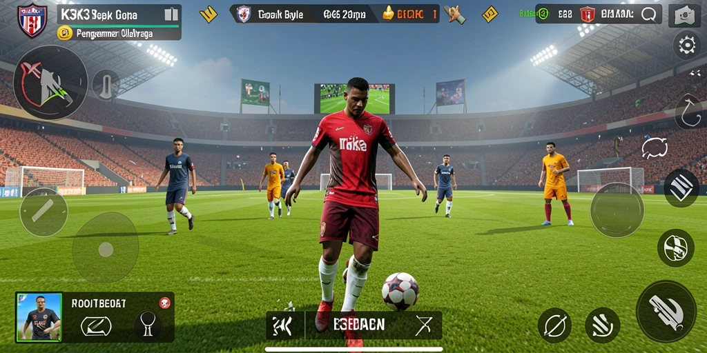 Screenshot K3K3 menampilkan aksi seru dalam permainan sepak bola.